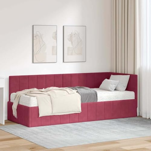 Owoxanthellate Eckbettgestell 204x84x72 cm mit Matratze grünes Samt Polsterbett für Raummaximierung Modernes Design Robust und Langlebig für Schlafzimmer Gästezimmer und Jugendzimmer