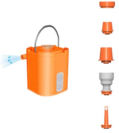 HWIREUIGT Bomba de Aire Eléctrica con Luz de Camping de 3 Niveles para Colchón, Colchón Inflable y Aspiradora, Color Naranja.
