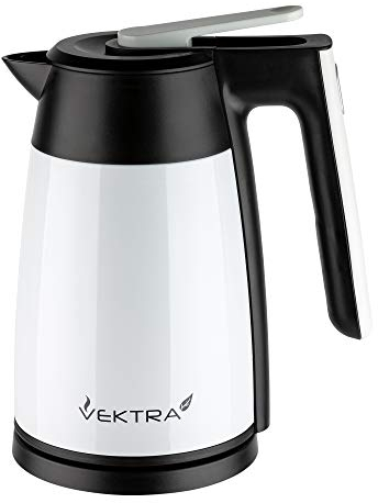 Vektra VEK-1703W Vacuum Insulated Environmentally Eco Friendly Easy Pour Cordless Kettle, 1.7 Litre, White