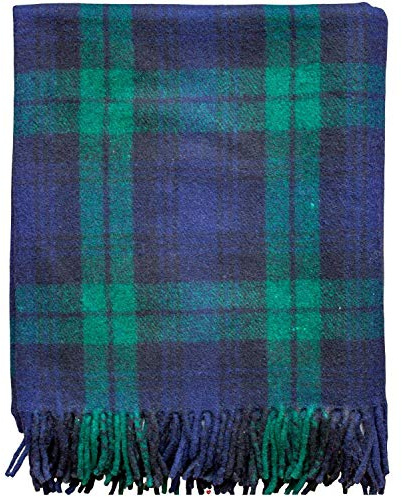 I LUV LTD Black Watch Tartan Green Blue Tweed Sofa Throw Blanket 75% Wool Plaid Large Throws for Sofas Wool Rug Outdoor Blanket Picnic Blankets