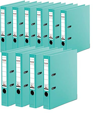 Original Falken 10er Pack Chromocolor Premium-Ordner. Made in Germany. Kunststoffbezug außen und innen 5 cm breit DIN A4 Pastell-Farbe mint Ringordner Aktenordner Briefordner Büroordner