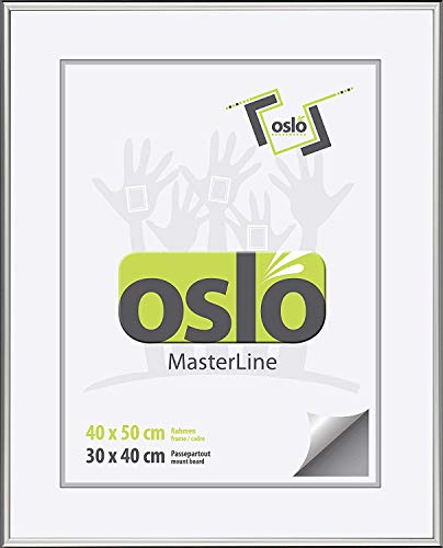 Oslo MasterLine Bilderrahmen 40 x 50 Aluminium silber glänzend schmal Echt-Glas Portrait Puzzle-rahmen Urkunden Foto-Format Alu