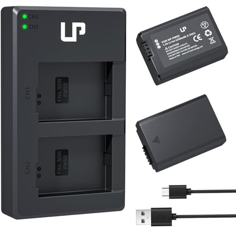 NP-FW50 LP Battery Charger Set, 2-Pack Backup Battery and Dual Battery Charger, Compatible with Sony A7, A7II, A7SII, A7S, A7S2, A7R, A7R2, A6000, A6300, A6500, LCE-6500, DSC-RX10M3 Cameras