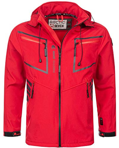 Arctic Seven Herren Softshell Jacke Funktionsjacke Outdoor Regenjacke Atmungsaktiv Fleece Innenfutter AS088 [AS-088-Rot-Gr.M]