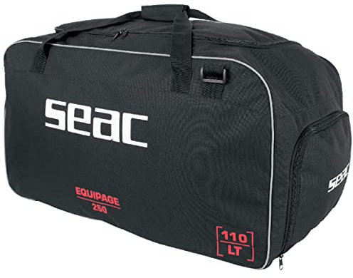 SEAC Unisex-Erwachsene Equipage 250 Seesack mit wasserdichtem Fach für Tauchausrüstung und Flossentasche, 75x40x35 cm, schwarz, Standard