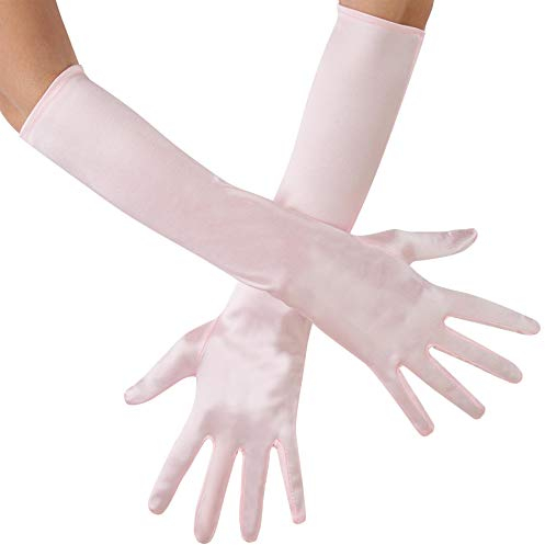 dressforfun 901015 Damen Satin Handschuhe, lange Abendhandschuhe, Ellenbogenhandschuhe für Fest Party Opera Charleston 1920er Kostüm Classic Hochzeit, 43 cm - diverse Farben - (rosa | Nr. 303655)