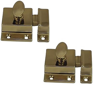 QCAA Traditional Large Oval Turn Cabinet Latch, Solid Brass, 2, for Cupboard & Other Furniture, Polished Brass, 2 Pack, Made in Taiwan