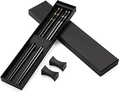 Lot de 2 Paires de Baguettes japonaises en Alliage d'or et d'argent, en Acier Inoxydable avec Support, kit Cadeau avec Baguettes Chinoises et Couverts asiatiques avec boîte Cadeau