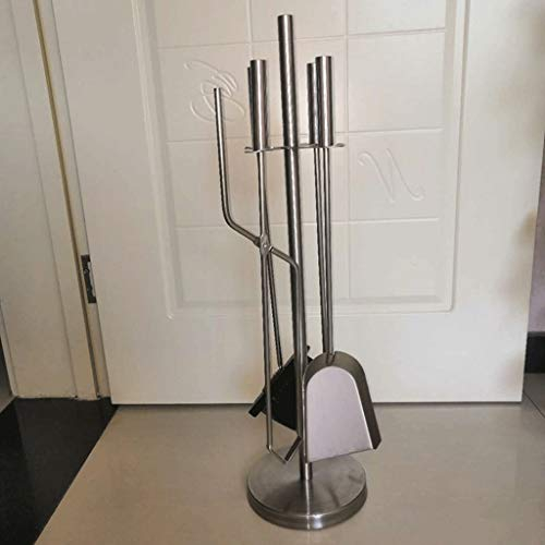 Kaminwerkzeug Kamingarnitur 5 Stück Scroll Kamin Werkzeuge Gusseisen Innen Brennholz Werkzeuge mit Log-Halter Außen FireSet Pit Ständer Große Tongs Schaufel Antike Besen Kamin Poker Holzofen Kaminbest