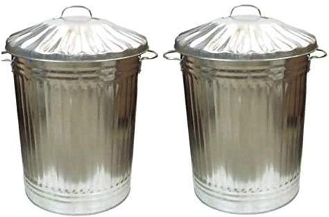 VTL® 2 X 90 LITRE GALVANISED METAL BIN GARDEN RUBBISH DUSTBIN HOME STRONG WASTE BIN