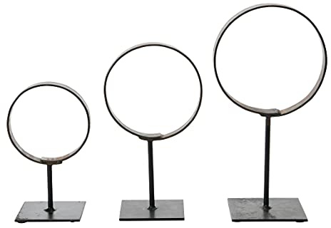 Creative Co-op Decorative Modern Found Metal Rings on Stands, Set of 3 Dekor, schwarz