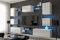 Furnitech Wohnwand Wohnzimmer | Wohnzimmer Möbel mit LED RGB - 16 Farben | Hängend Wohnwand Modern | Wohnzimmer Schrankwand mit Regale und TV Schrank (Nowara AN1-17W-HG21-1A-NEW)