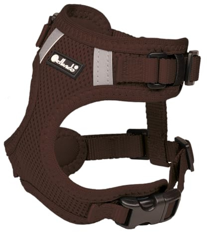 Petlando Hundegeschirr Mesh Vest, leichtes Brustgeschirr aus weichem Mesh & Nylon, stufenlos verstellbar, reflektierend mit 2 D-Ringen, Welpengeschirr, Mokka XS für kleine Hunde