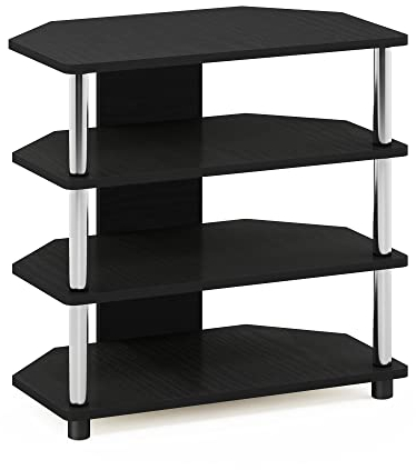 Furinno Econ Easy Assembly 4-Tier Petite TV-Ständer, Americano, Edelstahlrohre