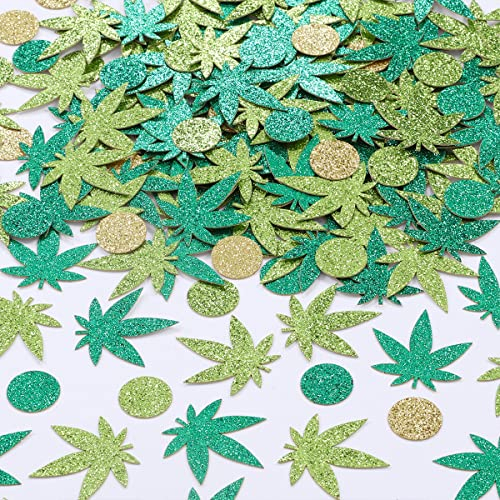 Sursurprise Cannabis Blatt Deko, 200 Stück Glitter Unkraut Blätter Konfetti Kreis Dots Tabelle Streuung für 420 Dope Topf Blätter Party Supplies