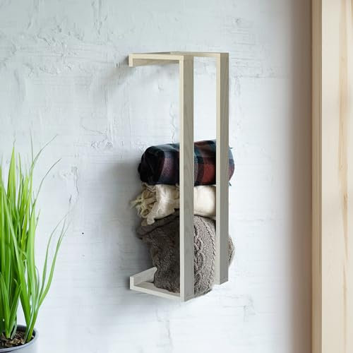 RELODECOR Blanket Wall Rack – Decorative Farmhouse Style Wooden Ladder – Rustic Quilt & Towel Holder – Wall Mounted Storage Rack for Living Room, Bedroom & Bathroom – Stylish White Design