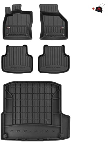 MOTOS Satz Gummifußmatten und Kofferraummatten passend für Skoda Octavia III 2012-2020 Kombi, mit Aussparung rechts Verbessern Sie Ihren Reisekomfort mit Antirutschmatte Auto 3D- Allwetter fußmatten A
