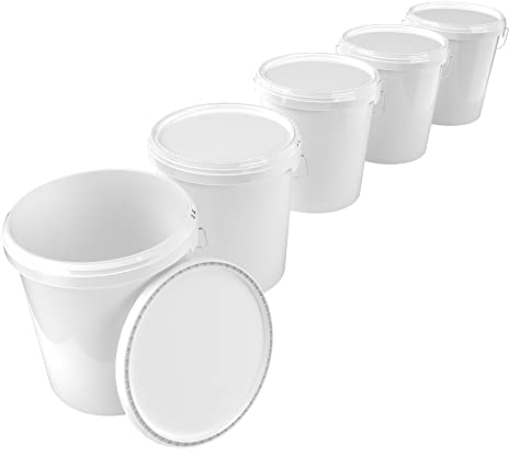 Cubo con tapa 16 litros - seguro para alimentos hermético y estable, Cubo vacío con asa y cierre Tapa de material PP para química alimentaria pintura mural detergente en polvo adhesivos