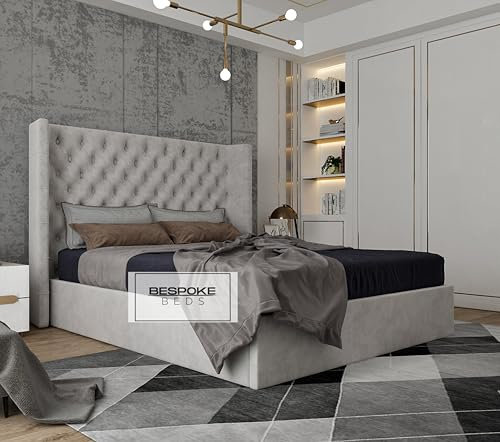 Upholstered Bed Frame, Winged Bed Frame, Ottoman Storage Beds Frame, Plush Velvet Bed Frame (Silver Naple, 3FT SINGLE)