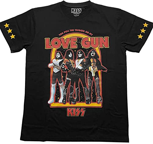 KISS T Shirt Love Gun Stars Band Logo Nue offiziell Unisex Schwarz M