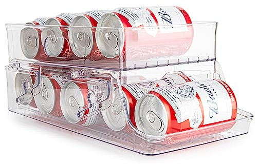 2 tier can organizer for Refrigerator 2 settings can dispenser Automatic Rolling Pop Can Storage Container Beer & Beverage Drink Holder Can Dispenser for Fridge Pantry Cabinets