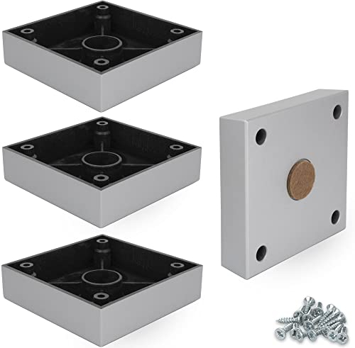 F!XBL Möbelfüße Möbelbeine 2,5 cm hoch mit Filzgleiter Modell Cuba Grande Möbelfüße Silber Eckig 4er Set