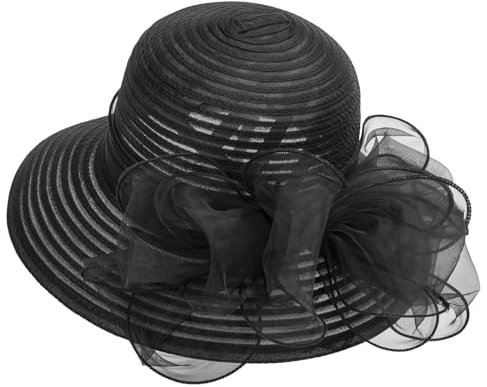 Kentucky Chapeau Derby en organza pour femme – Mariage, église, thé, fête, large bord, chapeau de soleil d'été, A-noir, M/L