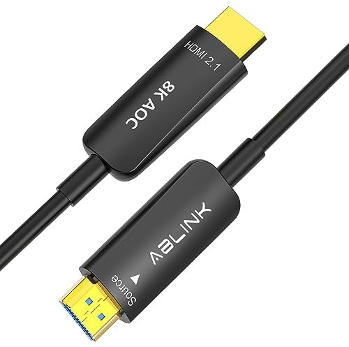 Ablink 8K HDMI Cable 2.1 48Gbps 15m Certified,Ultra High Speed Fiber Optic Cable for HDR HDCP2.3 eARC 8K60Hz,In-Wall Installation. (Fiber optic HDMI 2.1 cable 15m, Black)