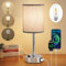 LED Nachttischlampe Touch Dimmbar, Modern Tischlampe mit USB A+C-Ladeanschluss, Leinen Lampenschirm, Metall Basis, kleine Lampe, für Schlafzimmer, Büro, Wohnzimmer, (Inklusive Glühbirne) (Grau)