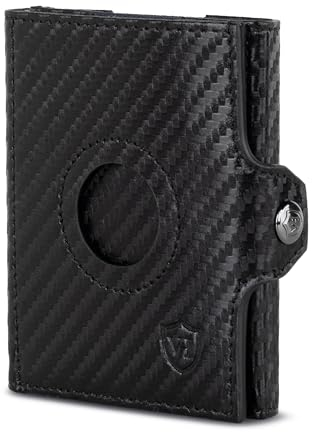 VON HEESEN Airtag Slim Wallet mit RFID-Schutz - Airtag Portmonee Herren klein aus echtem Leder - Mini Geldbörse - Kreditkartenetui Kartenetui - Portemonnaie Geldbeutel (Carbon-Schwarz)