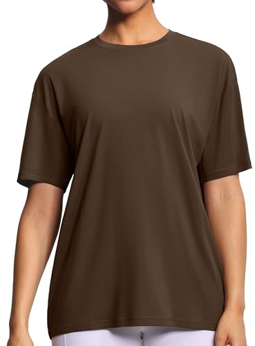 THE GYM PEOPLE Damen Oversize Baumwolle T-Shirt Kurzarm Basic Sport Shirts | Abfallende Schulter, Übergroße, Rundhalsausschnitt, Einfarbig, Leicht, Atmungsaktiv, Weich, Sommer Tops Fashion Gym Freizeit