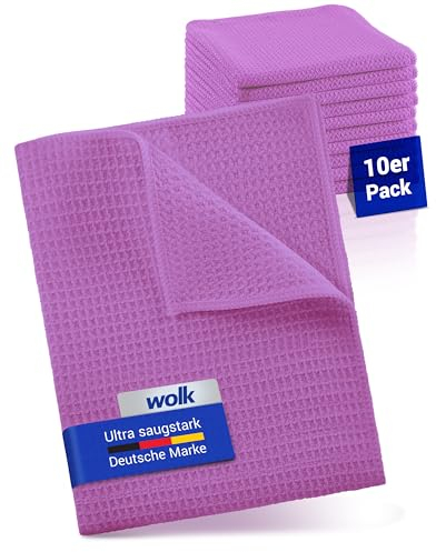 wolk Waffeltücher - Mikrofasertuch mit Waffelstruktur - 10 Stück - Größe: 38 x 38 cm - Farbe: lila - Lappen, Reinigungstücher, Putztücher - Bad, Küche, Gastronomie