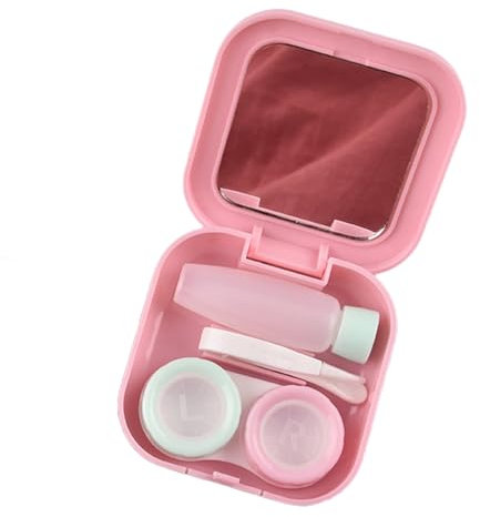 ulafbwur Contact Lenses Care Kit Vibrant Color Fashion Eye Contact Lenses Box with Mirror Pink