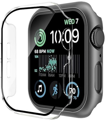 Uluck 2 Stück Hard Hülle mit Glas Displayschutz Kompatibel Apple Watch SE 2/Series 6/5/4 44mm, Displayschutz Rundum Schutzhülle Ultradünnes Schutz Case, 1 Schwarz + 1 Transparent