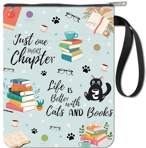 CRASPIRE Custodie per Libri Cat Coffee Protezione per Libri Copertine per Libri In Brossura Copertina per Libri In Tessuto Lavabile con Cerniera e Tasca Extra Sulla Manica per Gli Amanti Dei Libri