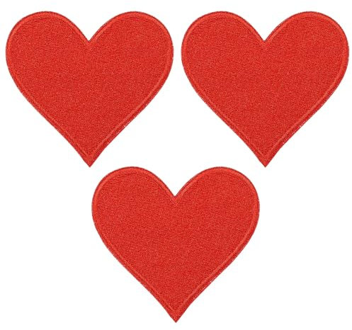 PATIKIL Iron-on Patches, 3 Pack Heart Shaped Sew Embroidered Patches Love Appliques Embellishments for Clothing Jackets Hat Backpack Repairing Decorations, Red