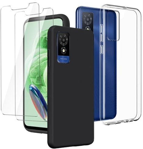 LYZXMY Coque pour TCL 501 (6.0) Transparent Housse + Noir Étui + [2 Pièces] Verre trempé écran Film Protecteur - Souple Silicone TPU Case Cover