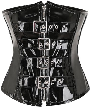 Kelvry Sexy Basque Gothique PVC Corset Minceur Lingerie pour Femme Ventre Plat Noir
