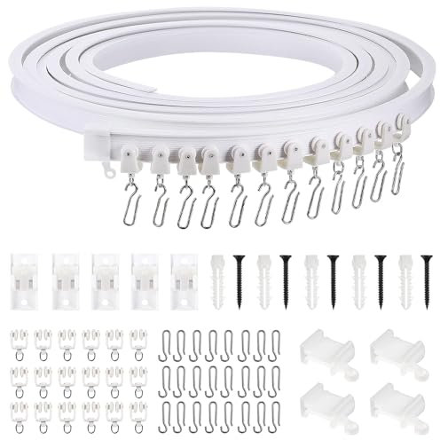 BNGXR Flexible und Biegbare Decken,Vorhangschiene,3m Biegbare Vorhangschiene,Flexible Gardinenschiene,Deckenschiene Deckenhalterung,für gebogenen Duschvorhang, Wohnmobil,Schiebevorhangschiene(Weiß)
