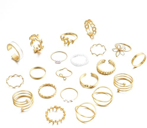 22 Stück Offene Knuckle Ringe Set für Frauen Mädchen Vintage Gold Ringe Boho Stapelbare Midi Ringe Punk Perle Helix Blumen Fingerringe für Geburtstagsfeiern Abschlussbälle