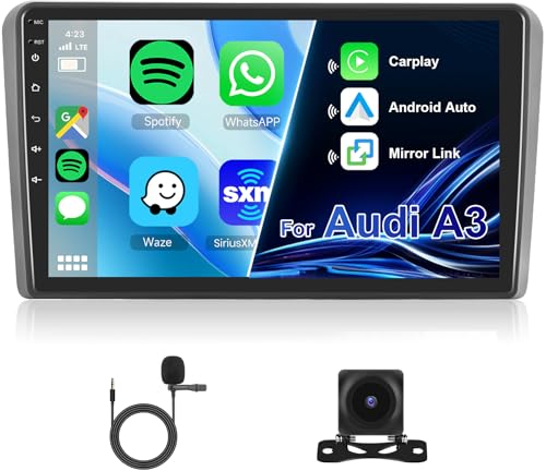 8 Core 4GB+64GB Radio para Audi A3 2003-2012/S3 2006-2012/RS3 2011-2012,Hodozzy 9 Pulgadas Pantalla Táctil GPS Carplay Inalámbrico Android Auto, Radio Android 2 DIN Bluetooth DSP WiFi FM RDS Cámara