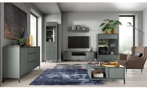 Verona Idee MÖBELSET LOFT Grün : Set FÜR Ihr Wohnzimmer HOHE VITRINE