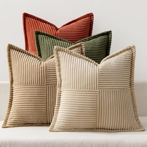 MIULEE 4er Set Kordsamt Kissenbezüge Weich Dekokissen Dekorativ Kissenbezug Modern Kissenhülle Sofakissen Zierkissen Couchkissen für Wohnzimmer Schlafzimmer Braun Grün Serie 50x50 cm