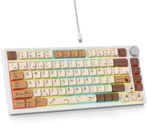 SbocKeeb V400 Custom Gaming Keyboard 75 percent Hot-Swappable, 75% Wired Mechanical RGB Keyboard with Gasket and Sound Absorbing Pads Programmable American QWERTY for Mac/Win V400 Coffee cat