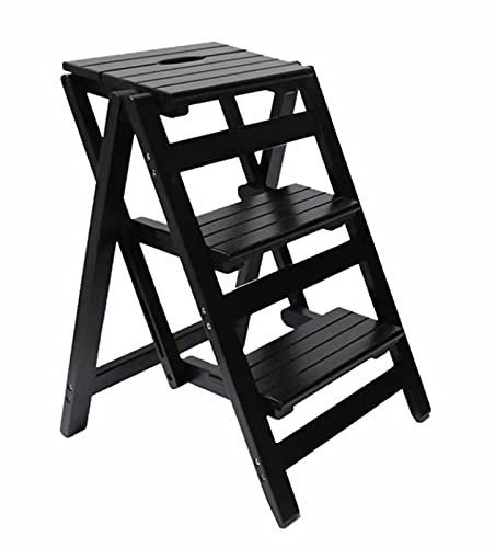 ZFLHIOR Klappbarer Tritthocker, 3-stufige Holzleitern, kleine Fußhocker, Stufen mit ultraschmalem Profil, stabil und tragbar für Zuhause, Büro, Küche, Fotografie/Holzfarbe