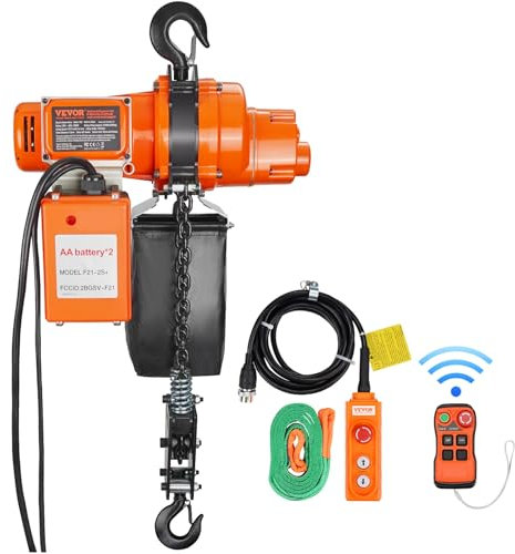 VEVOR Palan électrique à chaîne, 998 kg, grue monophasé avec chaîne, 1000 W, hauteur de levage max 6 m, télécommande sans fil de 100 m et télécommande filaire de 4,5 m pour garage, atelier et maison