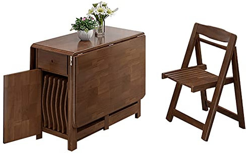 Mesa Y Sillas Plegables,Mesa De Cena Extensible De Hoja Abatible con Ruedas Y Cajón,Juego De Mesa De Comedor De Madera Maciza De Granja De 5 Piezas,Sillas De Mesa De Isla De Cocina Que Ahorran Espac