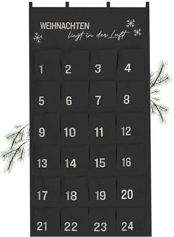 Mouji® Premium Adventskalender 2024 aus Stoff zum selbst befüllen | Weihnachtskalender für Kinder, Adventskalender für Weihnachten, Geschenk Kinder | dunkelgrau | Stoffbeutel