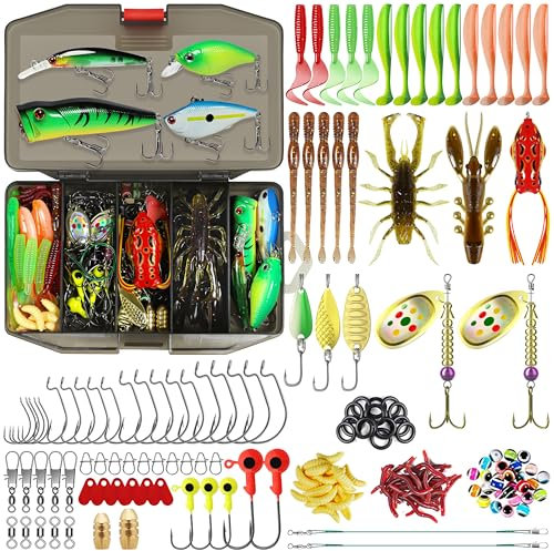 TRUSCEND 110 PCS Kit Esche Da Pesca, Esche Da Pesca Selezionate, Set Attrezzi Da Pesca Iniziale, Regalo Perfetto Per La Pesca