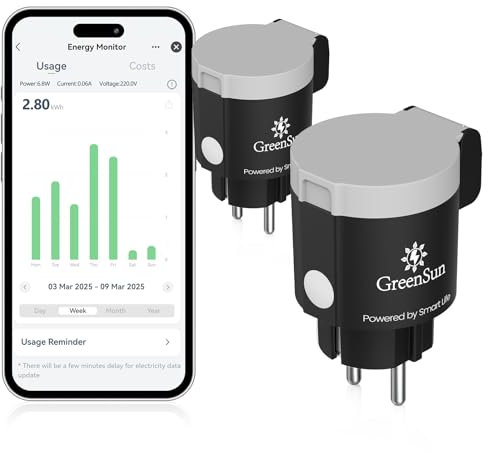GreenSun Prise Connectée Extérieure - 16A Type E 2PCS Prise WiFi Prise Programmable Commande Vocale Compatible avec Alexa et Google Home Prise Compteur d'Énergie, Contrôle APP Smart Life 2,4GHz IP44